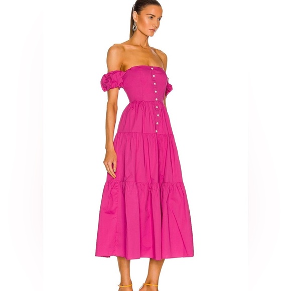 STAUD Elio pink off shoulder midi dress 8 - Picture 1 of 2